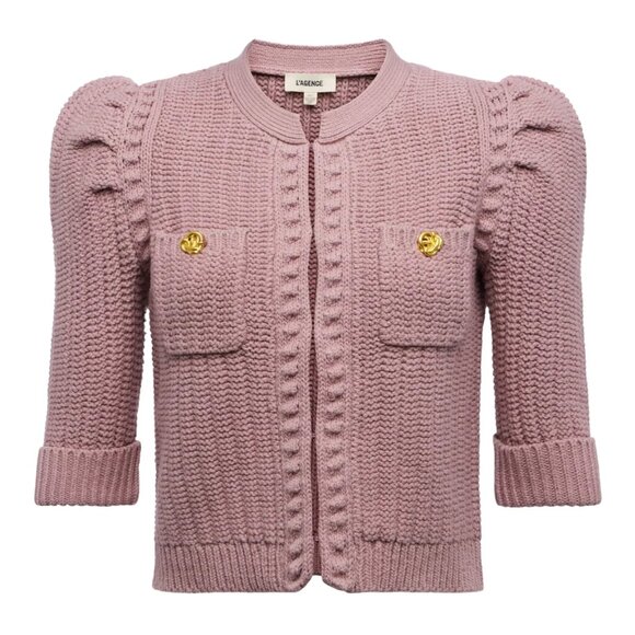 Delilah Cropped Cardigan ~ Light Mauve/Gold - Picture 6 of 6